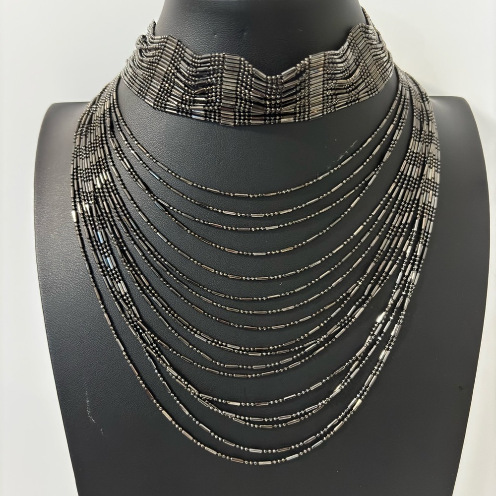 Natasha multi layered/strand charcoal gray necklace